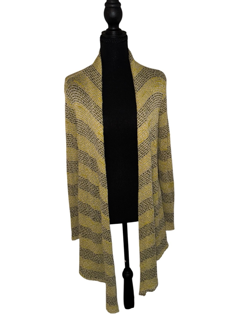 Blu Pepper Mustard and Taupe Striped Open-Front Cardigan